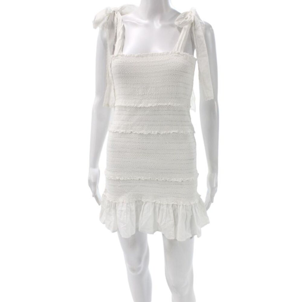 Love Shack Fancy Women Mini Tank Dress White Square Neck Sleeveless Tie Size M